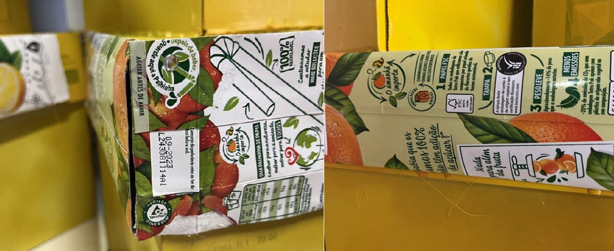 Árvore com as embalagens Tetra Pak Compal e, detalhe com a certificação FSC ® nas embalagens, que significa que o cartão utilizado provém de florestas geridas de forma responsável.