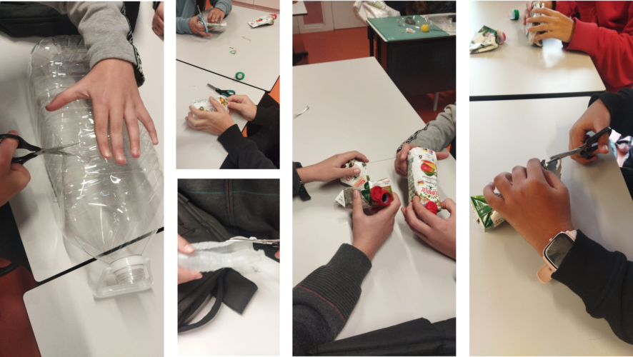 Os alunos testaram algumas abordagens das embalagens Tetra Pak da Compal, das garrafas e garrafões de plástico para conceber o conceito e design da árvore e dos enfeites, nas aulas de Viv'Arte.