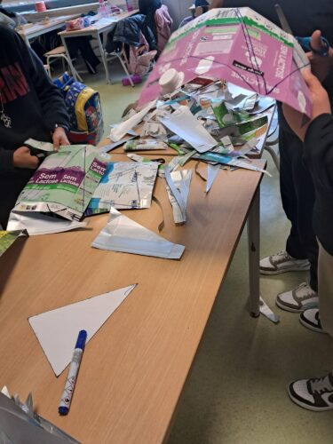 Recorte em forma de triângulo.