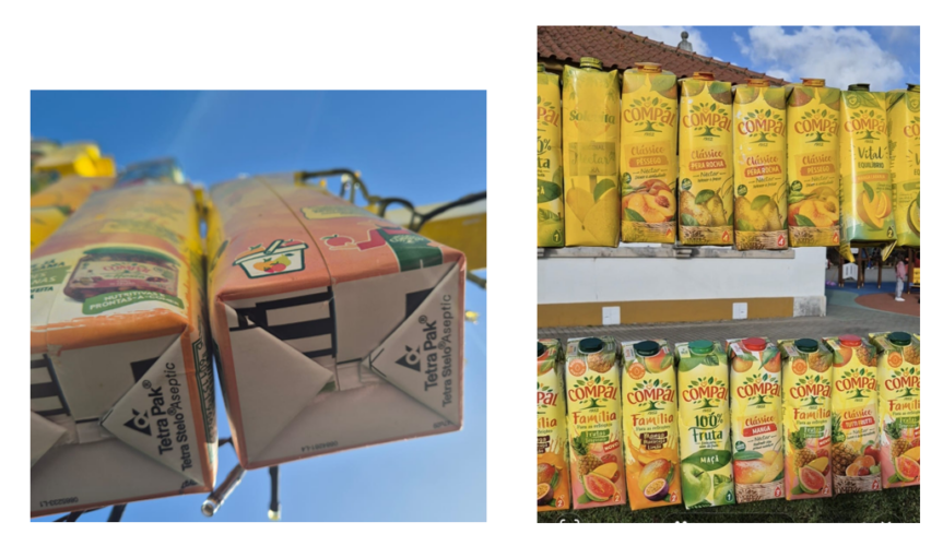 Os símbolos Compal e Tetra Pak presentes nas embalagens utilizadas na construção da nossa árvore.