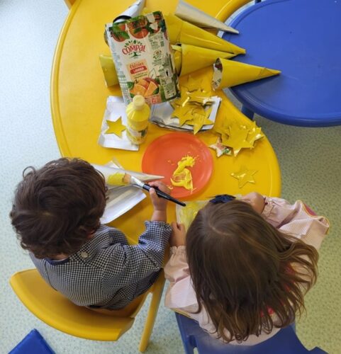 Recorte e construção dos cones com as embalagens Tetra Pak.