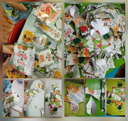 Recortar e preparação dos efeites com as embalagens recolhidas.