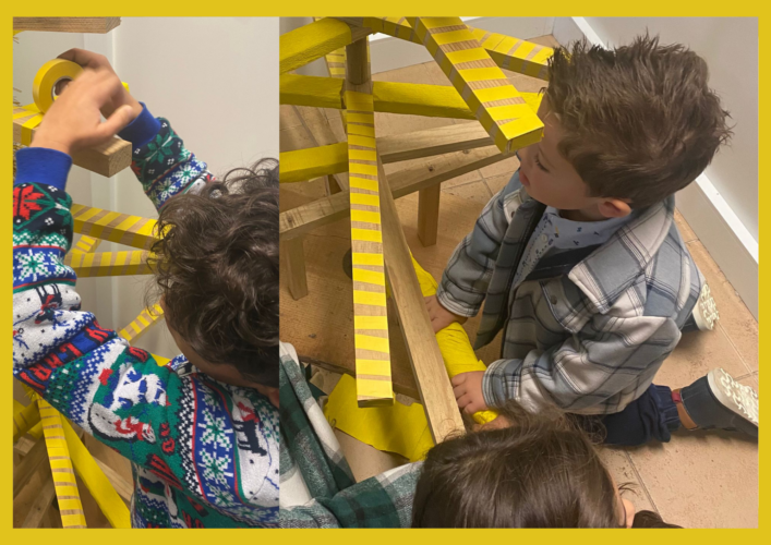 Forrar ripas de Madeira com restos de papel e fita amarela