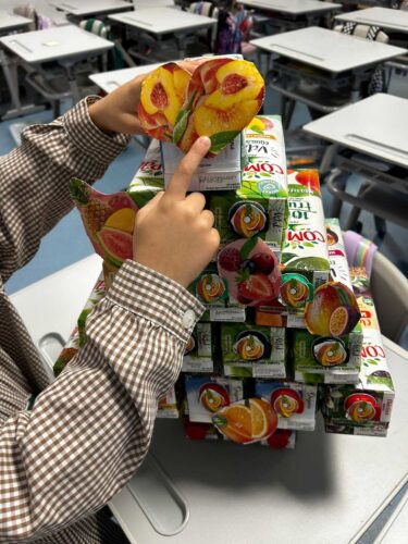 O processo de construção da Árvore de Natal foi desenvolvido com o objetivo de promover a reutilização de materiais e valorizar a criatividade. Para isso, começaram por ser recolhidas embalagens usadas, que foram cuidadosamente lavadas, secas e preparadas