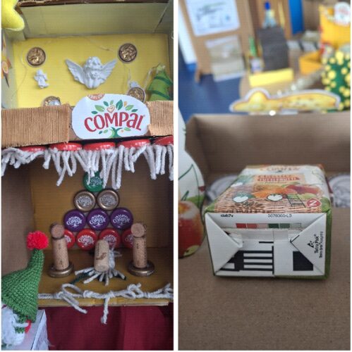 Utilização de várias embalagens de tetra pak /compal nas diferentes construções.