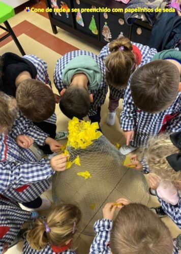 Cone de rede com papelinhos de seda