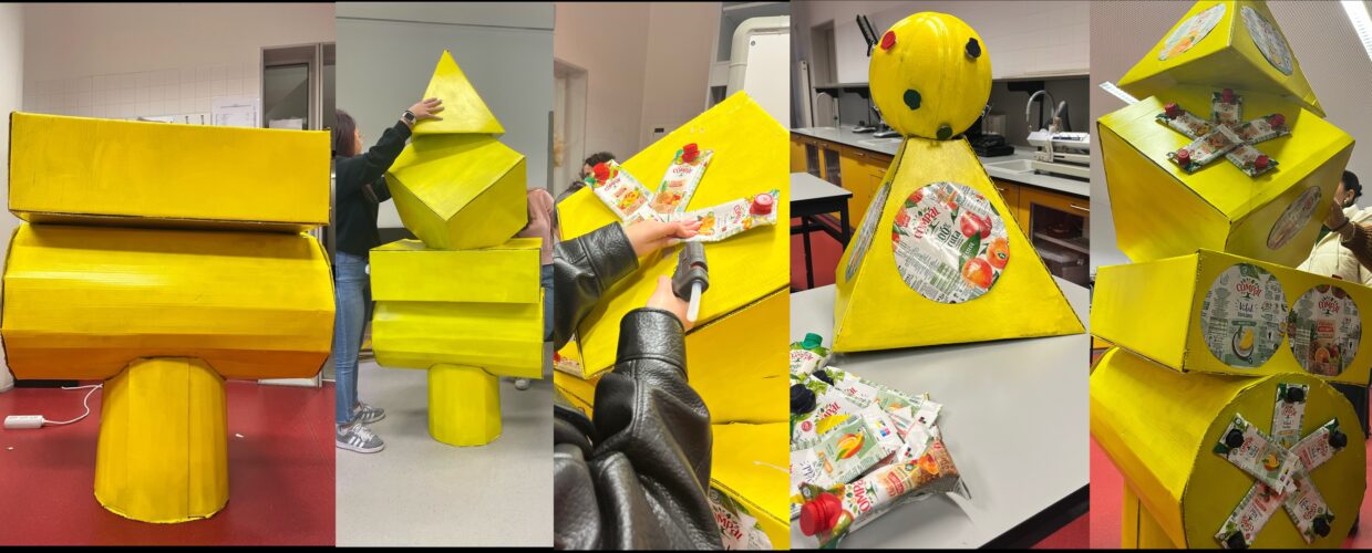 Algumas etapas de construção da árvore de Natal amarela