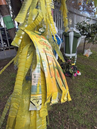 Embalagem forma pinheiro: a embalagem tal como outras, que se encontra na estrutura, foi cortada às tiras para dar efeito pinheiro da Árvore de Natal