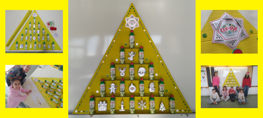 Desafio “Natal Amarelo 2025” cumprido! Transformamos o “lixo” em “obra de arte”, através da criatividade, criando uma Árvore de Natal com significado ambiental!