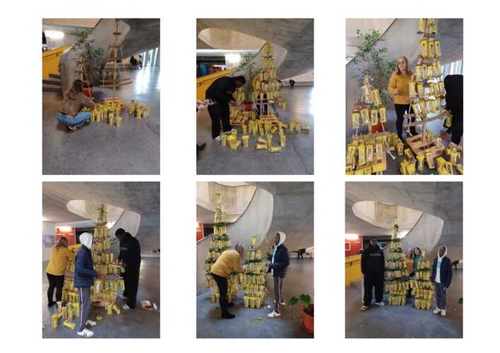 Montagem da Árvore com Lanternas Amarelas