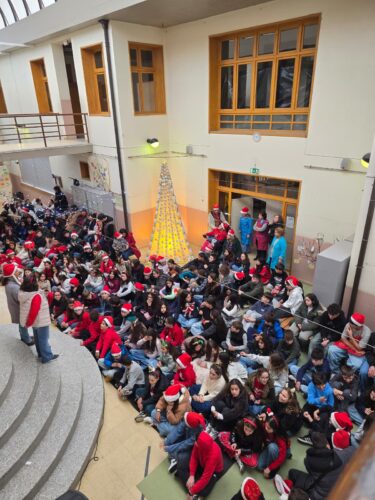A árvore foi montada no polivalente da escola e foi o elemento de destaque da Festa de Natal que envolveu todos os alunos da escola, professores, assistentes e pais.