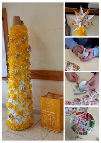 Elaboração dos enfeites com recurso às embalagens Tetra Pak da Compal.