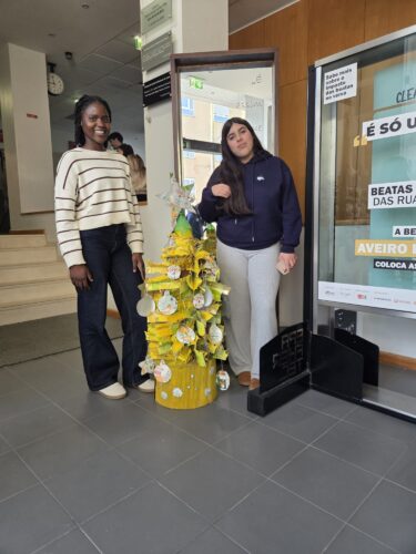 árvore exposta na entrada da escola