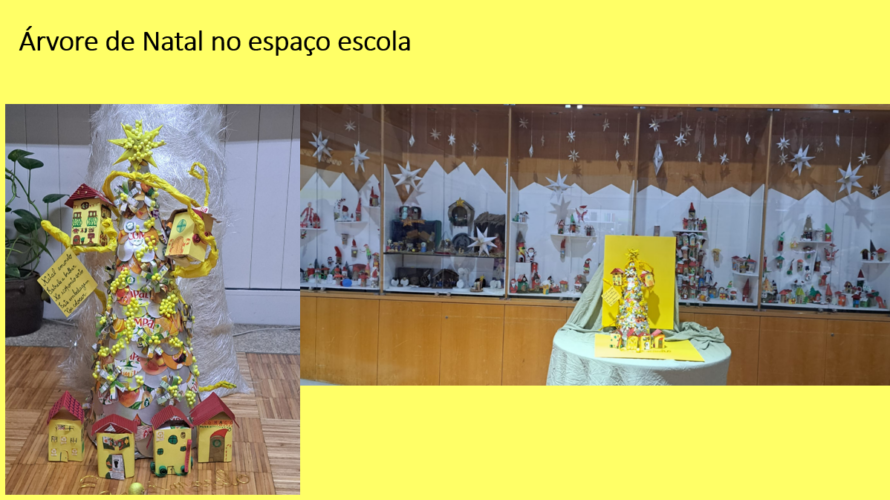 A árvore foi colocada no polivalente da Escola, junto das vitrines com as restantes casinhas elaboradas nas aulas de Educação Visual. Todas estas casinhas foram construídas com reaproveitamento de materiais.