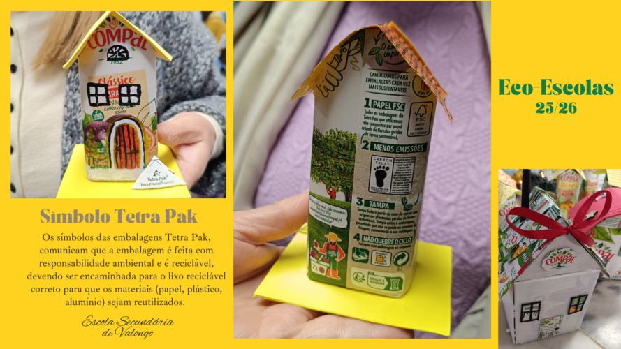 Os símbolos das embalagens Tetra Pak, comunicam que a embalagem é feita com responsabilidade ambiental e é reciclável, devendo ser encaminhada para o lixo reciclável correto para que os materiais (papel, plástico, alumínio) sejam reutilizados.